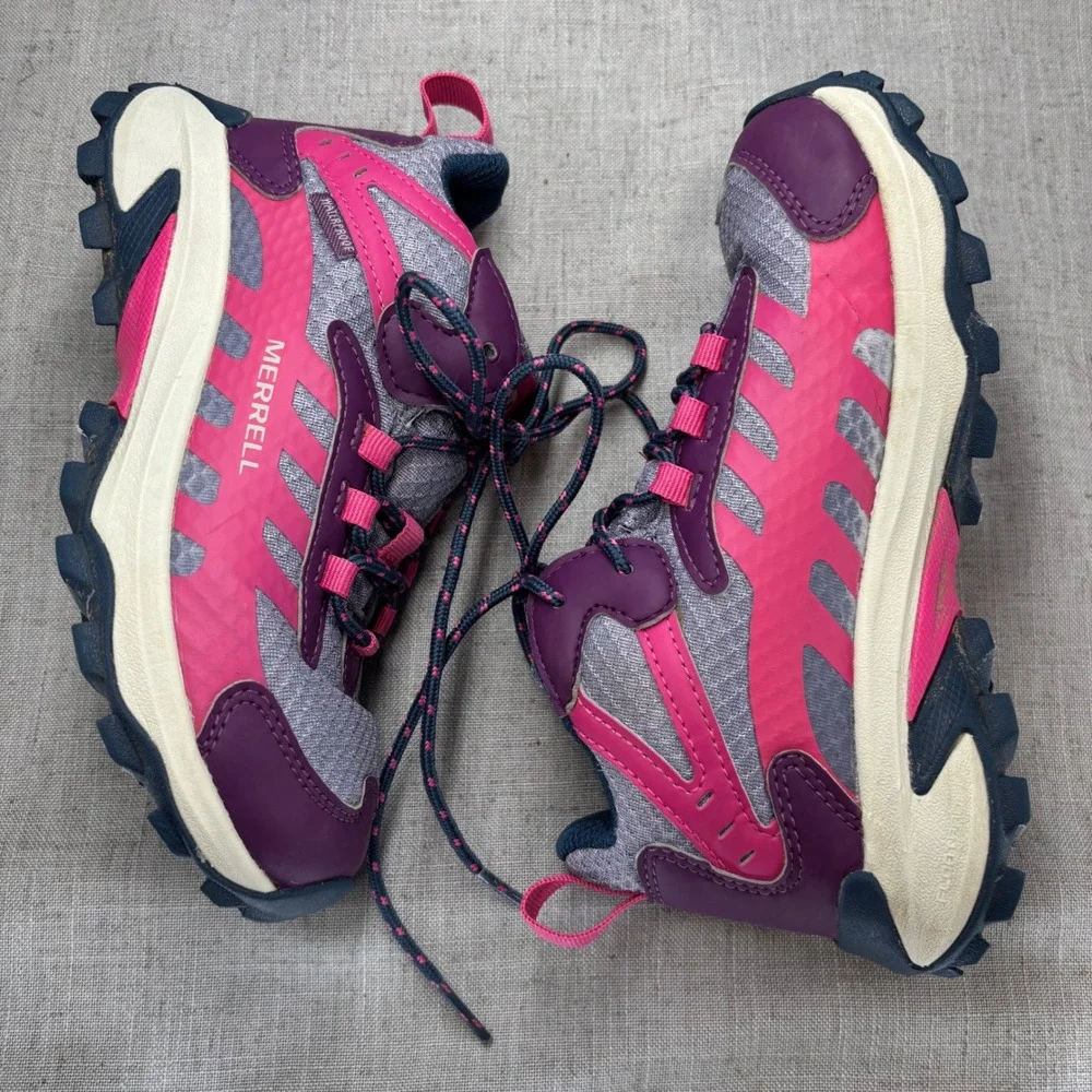 Merrell Moab Mid Speed Waterproof Hiking Shoes Purple Pink Grey Kids Size 1